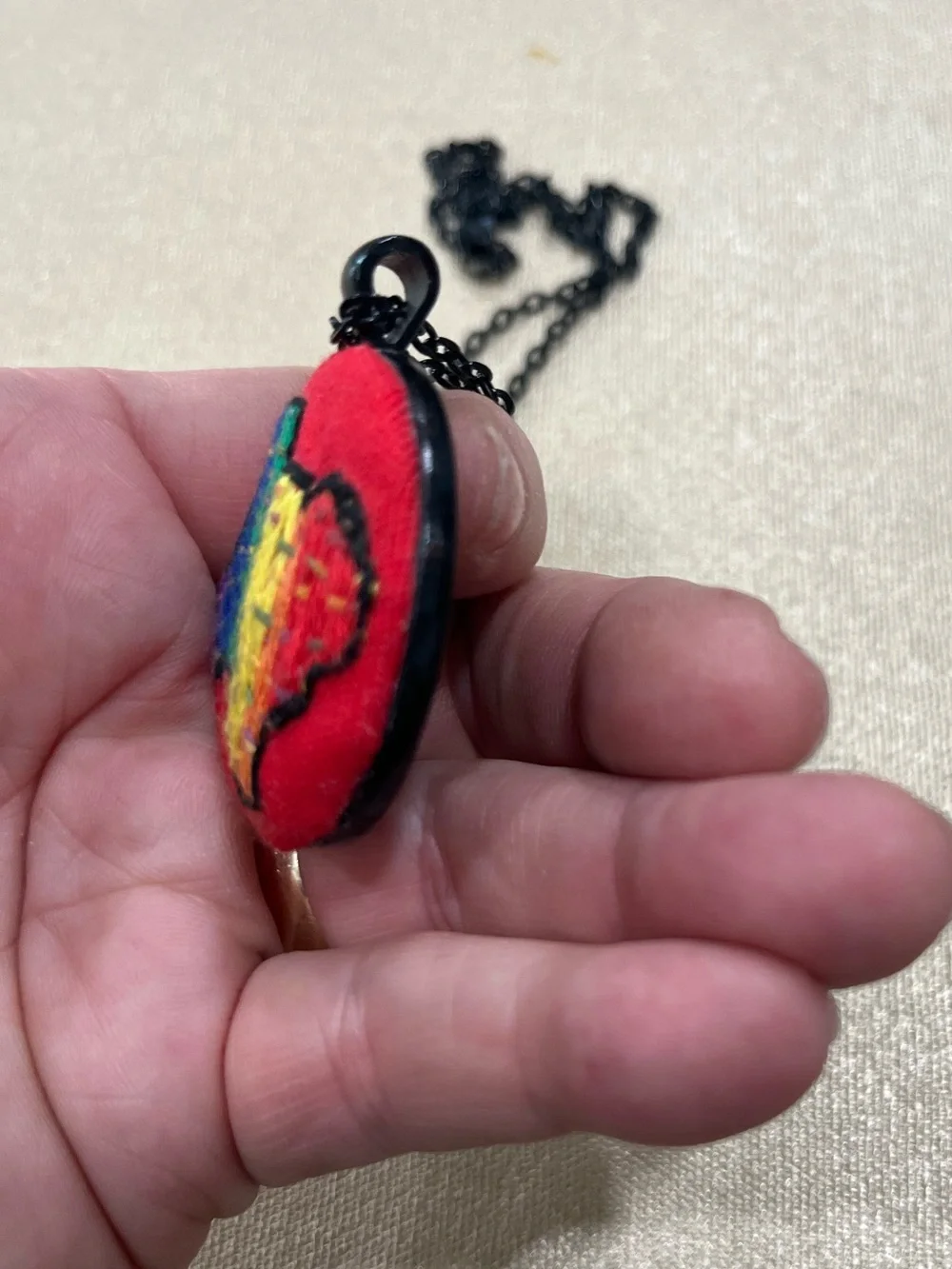 Pride LGBTQ+ rainbow Texas hand embroidered pendant and necklace